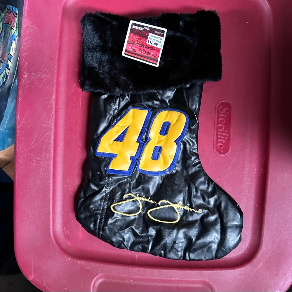 Vintage NASCAR Racing Jimmie Johnson 48 Christmas Stocking Faux Leather Black Ne